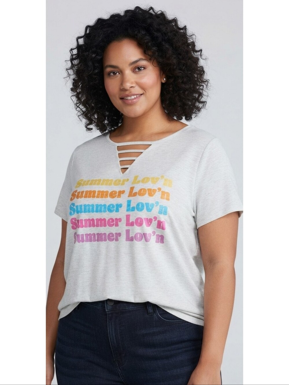 Cato •Summer Lovin• Heather gray graphic tshirt. Size 18/20W